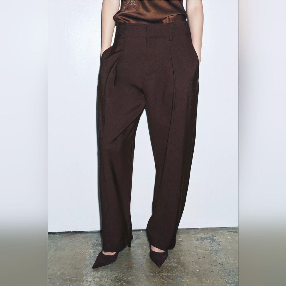 Zara ZW COLLECTION CARROT WIDE LEG PANTS WITH BUCKLE